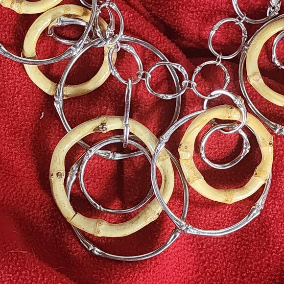 Chico's Vintage Bamboo and Silver Circular Dangle Fringe Statement 22" Necklace - Picture 15 of 16